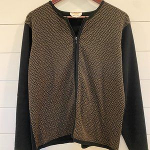 Vintage 90s Talbots Large Made in Italy Cardigan Sweater Gold Black Zip Up